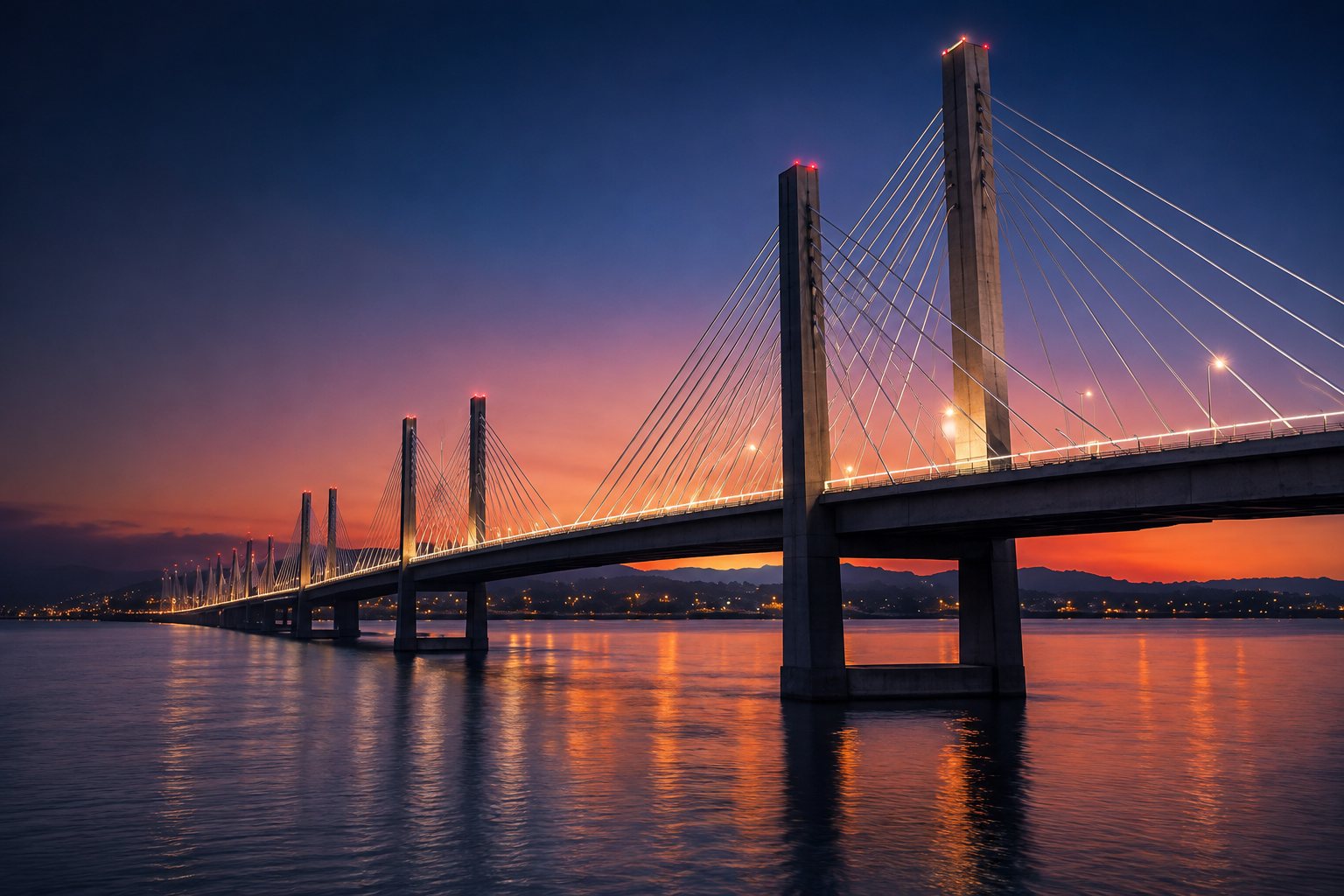 Cable-stayed bridge at dusk